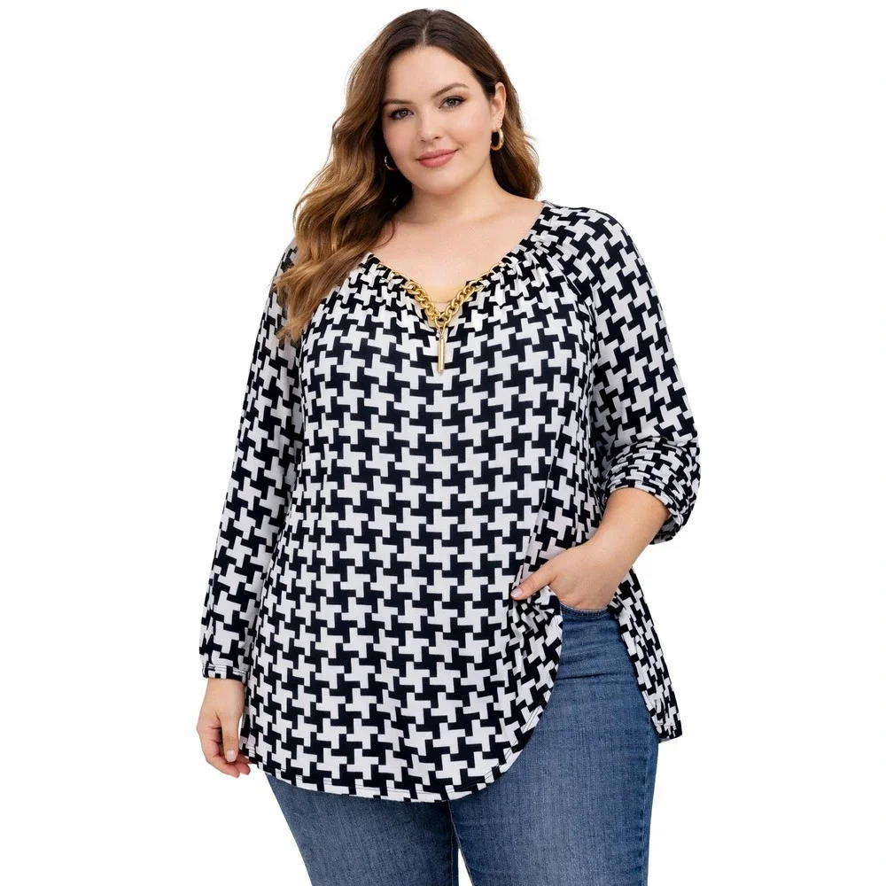 Michael Kors/Verarose Womens Plus 2XL Tunic Houndstooth & Marbled Print Tops - Picture 3 of 9